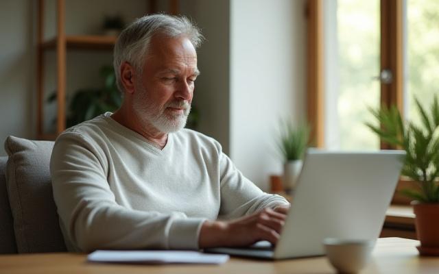 A mindful person thoughtfully using technology, perhaps meditating with a phone displaying a calm app or a focused person working without distractions.